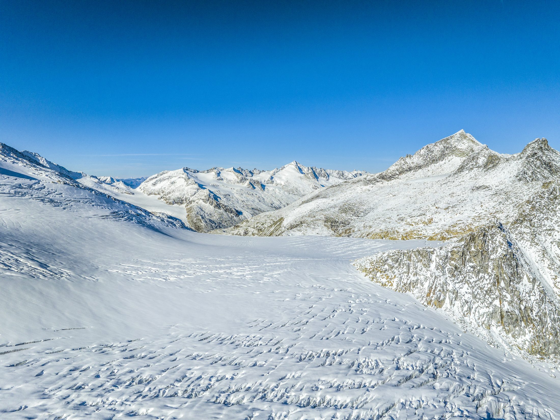 Aerial view of an alpine glacier during a UAV survey